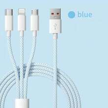 3-In-1 Nylon Braided USB A To Type-C/Micro USB/Lightning Cable, Multi-Functional Fast Charging Data Cable, Compatible With IPhone////IPad, Efficient And Durable - Blue - Multicolor - View 8