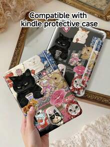 猫咪图案平板电脑保护套,兼容苹果Air 11英寸M3(2025款)/M2(2024款)、Air第五代(2022款)、(A16)11英寸第十一代(2025款),也兼容三星Galaxy Tab平板电脑和Kindle Paperwhite第十二代(2024款)。透明背壳,时尚图案保护套,支持自动睡眠/唤醒功能,配备气囊保护,适合作为礼物或办公用品。 - 彩色 - 查看 9