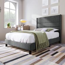 Upholstered Bed 90 X 200 Cm, Frame And Headboard, Double Upholstered Bed, Grey Fabric, Bed For Young People - Dark Grey - View 1