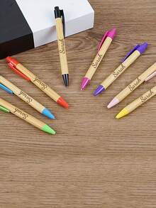 5/10/20/30/50/100pcs Customized Text/Logo Multi-Color Push-Button Bamboo Ballpoint Pens, Office/Student Gifts, Employee Incentive Pens, Personalized Bamboo/Wood Ballpoint Pens Suitable For Wedding Favors, Daily Office/School Use, Gifts For Friends, Teachers, Family, Colleagues - Multi-colored Bamboo Pen - View 5