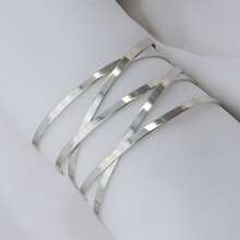 Wide, Braided, Adjustable Women's Bracelet, Plated In 18K Gold Or 925 Silver. - Bạc - Xem 5