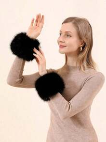 Elegant Faux Fur Warm Wrist Warmers, Soft & Cozy Decorative Sleeve Cuffs For Winter, Wind & Cold Protection - Multicolor - View 4