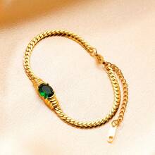 1件奢华优雅女士手链，镶嵌闪亮绿色锆石，金色链/蛇骨链编织纹理 - 手鍊 - 查看 5