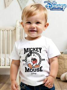 This Disney Mickey Mouse Pattern Casual And Simple Crew Neck Short-Sleeved T-Shirt Is Designed For Both Baby Boys And Girls, Making It An Ideal Choice For Summer Wear. - trắng - Xem 1