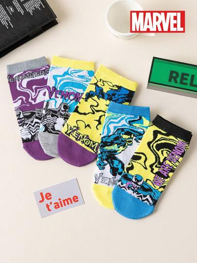 Marvel 5/1 Pair Comfortable Spider-Man Superhero Socks - Soft Breathable Invisible Elastic Socks, Moisture-Wicking, Fashionable - Suitable For Gifts, Parties, Daily Wear, Casual Occasions. Spider-Man Men's Ankle Socks, Cartoon Character Socks For Men And Women, Novelty Socks