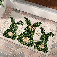 Tapete de entrada macio e grosso com estampa de coelhinho da Páscoa (1 peça), em flanela, antiderrapante, lavável e de secagem rápida. Ideal para sala de estar, lavanderia e banheiro. Resistente a manchas e com 1,2 cm de espessura e 600 g de fibra de poliéster. - Multicolorido - Ver 8