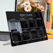 1pc Black Desktop Weekly Planner Board, Acrylic Erasable Memo Pad Desk Calendar Organizer - E-Black - View 10