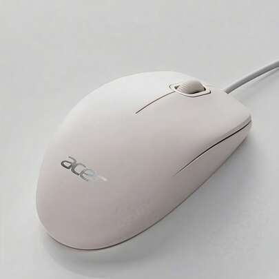 Acer Ratón con cable OAK920, ratón ergonómico profesional, acabado mate para propiedades antideslizantes y repelentes al sudor, estructura transpirable, se adapta a la mano, rendimiento estable, adecuado para uso de oficina, blanco.