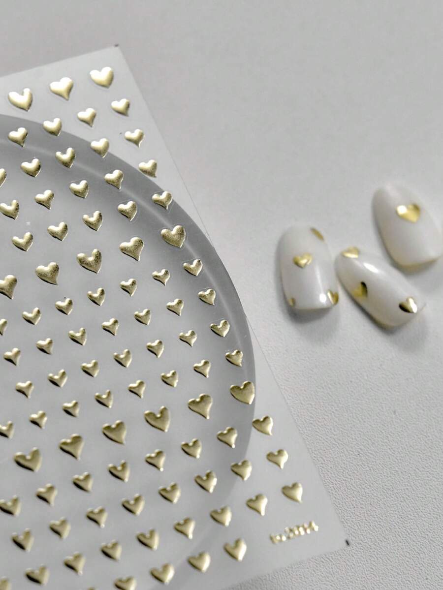 1 片奢华美甲心形图案贴纸,烫金激光心形贴纸,3D 装饰美甲贴纸,DIY 美甲用品 - 金色 - 查看 1
