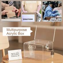 Acrylic Donation Box 15.7*11.6*10cm With Lock & Sign Holder, Clear Ballot & Suggestion Box With Slot For Cash, Coins & Raffle Tickets - Clear - View 4