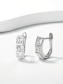 1对时尚S925纯银立方氧化锆耳环，适合日常佩戴和送礼 - 銀色 - 查看 5