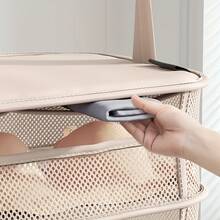 Multi-Layer Travel Storage Rack - Foldable Clothing Storage Bag With 4 Tiers Wall-Mounted Wardrobe Storage Bag - Large Capacity, Space-Saving, Suitable For Travel, Business Trips, And Outdoor Activities - Xám - Xem 4