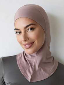 3件套女士时尚纯色组合套装，弹性下巴罩，方便的头巾，围巾，头饰，长袍，适合日常穿着 - 3pcs/set(黑+粉+藏青) - 查看 4