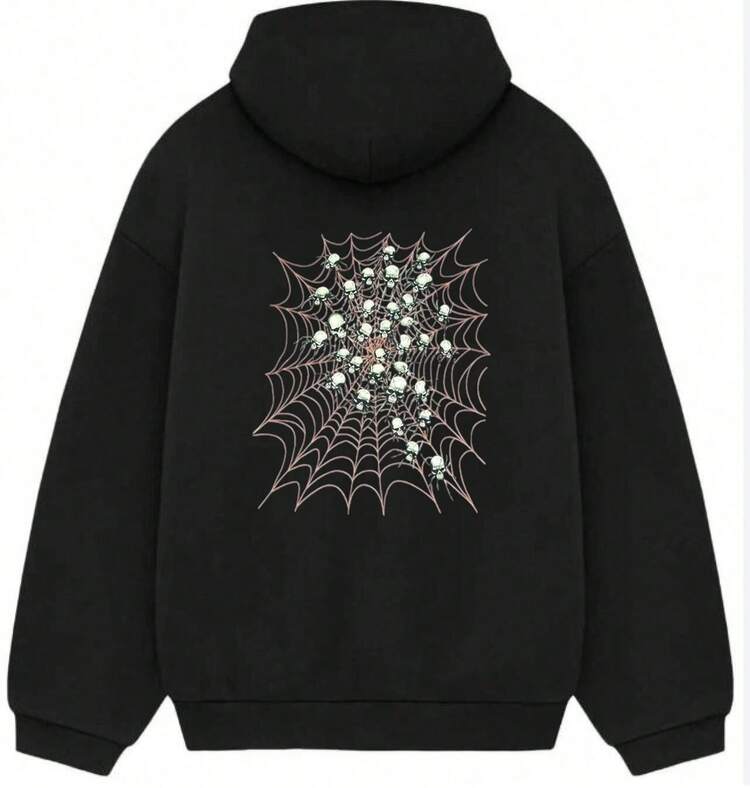 Men's And Women's Graphic Hoodie, Spider Graphic Man Hoodie,Along With Illustrations Of Skulls, And A Spider Web, Fashionable Men's  Hoodie, Surprise Gift For Friends And Family, Knit Fabric, For Autumn And Winter - Black 12 - View 1
