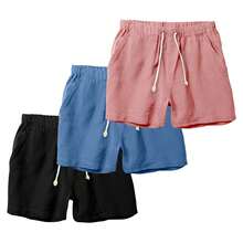 Set Of 3 Premium Linen Shorts For Men - Luxury Beachwear - 藍色 - 查看 1