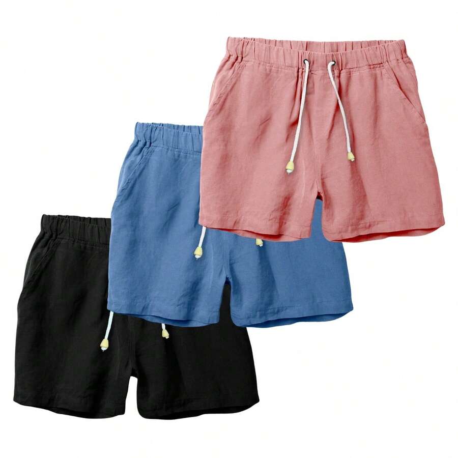 Set Of 3 Premium Linen Shorts For Men - Luxury Beachwear - 藍色 - 查看 1