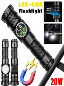 2/1件装耐用型变焦数字显示功率计手电筒，带COB侧灯，快速充电，防水，远射程照明。适用于徒步旅行、登山、车库维修以及各种场景下的家庭应急照明。 - 黑色的 - 查看 1