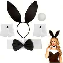 6/5/1pc Rabbit Ear Set, Includes Bunny Headband, Neck Scarf, Plush Rabbit Tail, Black Fishnet Stockings, Suitable For Easter, Theme Parties, Halloween, Cosplay - Multicolor - View 2