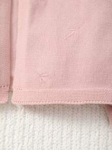 女童优雅圆领叶子刺绣图案针织开衫 - 粉色 - 查看 5