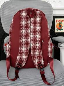 1pc Floral Print + Letter Decor Backpack, Zipper Closure, Campus Style, Suitable For Students, Commuting, Traveling, All Seasons - Red - View 4