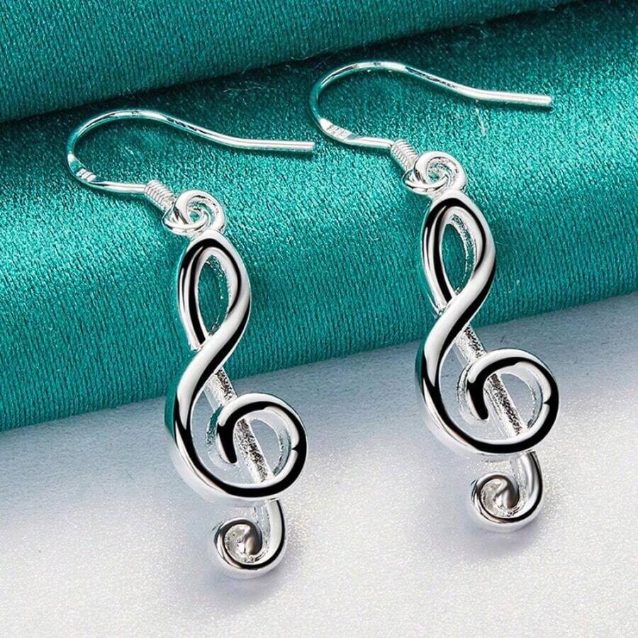925 Silver Plated Musical Note Drop Earrings Women Charm Wedding Engagement Fashion Jewelry Gift GZ3J - Bạc 3 - Xem 1