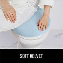 Funda gruesa de espuma viscoelástica para asiento de inodoro suave lavable a máquina tela de felpa color crema marfil-010 - 1'8" x 1'7" (Ovalado) + Azul claro - Ver 5