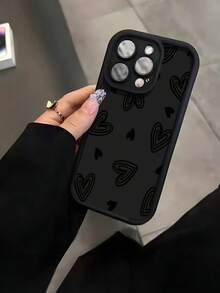 Heart Painted Simple Groove Black Painted Phone Case Compatible With IPhone 17/17 Pro/17 Pro Max/ 16/ 15/XR/ 16 Pro Max/7P 8P/P12 Pro Max/P13 Pro Max/P14 Pro Max/P13/P14/P11/P12/P14, Cute & Fashionable Thick Protective Cover For XS/S/XS Max/7 8 GES2 - Multicolor - View 2