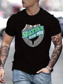 Men's SeattleSeahawks Fan Graphic Tee ,Seahawks Football T-Shirt, Cool Popular,  Fashion, Gift For Football Fan, Men'S And Women's Graphic T-Shirt,Casual Sport Attire - Machine Washable, Seahawks Gift For Men - 黑色8 - 查看 1