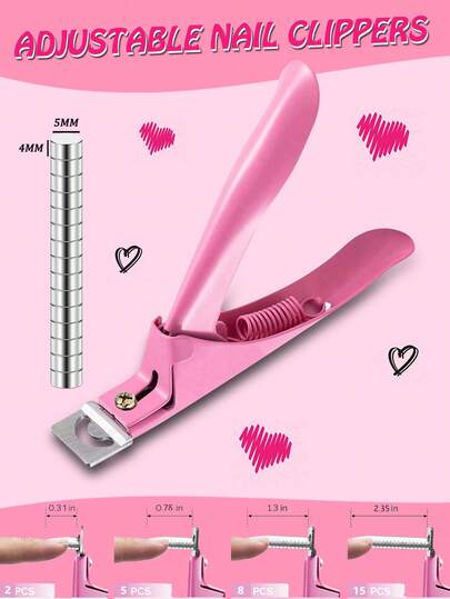 Nail Clippers,Pink False Nail Tip Cutter,Adjustable Nail Clippers,Acrylic Nail Cutter With 15PCS Magnet,Violet Red Premium Adjustable Nail Clippers With Magnets Sizers For Acrylic Nails,Stainless Steel Nail Cutter Trimmer For Artificial Fake False Tips,Manicure Sharp Blade Clip Tool For Salon Beauty,Metal Premium Nail Clippers With Magnets Sizers For Acrylic Nails