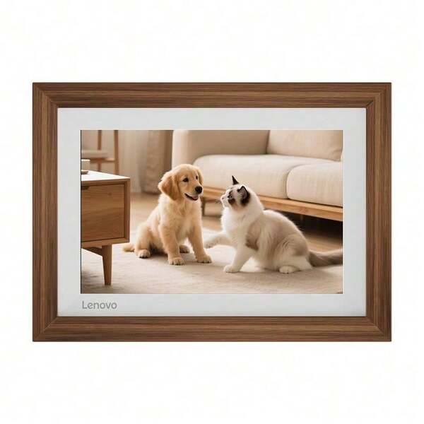Lenovo D10 Digital Photo Frame: Low Blue Light For Eye Protection, Color Gamut Reproduction, 32GB Memory Supports High-Definition Resolution, Fade-Resistant And Distortion-Resistant, Suitable For Long-Term Home Display, Made Of Walnut Wood (Including Frame).