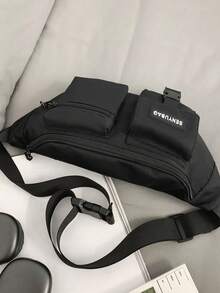 (Excluding Pendant Accessories)1pc Men's Nylon Fanny Pack Casual Fashion Letter Solid Color Adjustable Strap Sport Gym Commute Casual Husband Thanksgiving Bag Messenger Bag Rider Bag Christmas Men Bag Sling Bag Winter Christmas Fanny Pack Bum Bag - Black - View 5