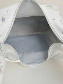 1个白色背景星星印花+蕾丝边斜挎包，拉链封口，甜美少女风格，适合学生和日常佩戴，四季皆宜。 - 白色 - 查看 7