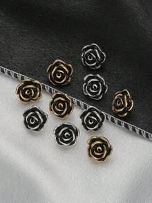 10pcs Vintage Rose Metal Buttons, Women's Tops, Shirts, Cardigans, Dresses And Sweaters Universal Decorative Buttons, Gold/Silver Finish, DIY Gift Box, Bag, Doll Sewing Accessories - A - View 11
