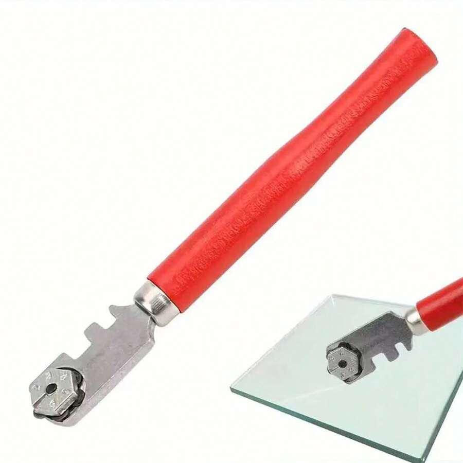 1pc/2pcs 6-Wheel Glass Cutter, Handheld Multi-Function 6-Wheel Glass Cutter Head, Tile Glass Mirror Cutting Tool, Manual Operation Without Electricity, Precise Cutting, DIY Glass Tool, Decoration Tool - Red - View 1