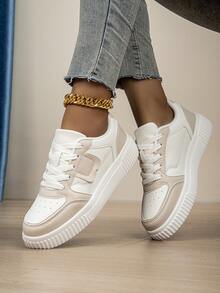 Women's Casual Low-Top Sneakers, Comfortable, Fashionable, Breathable, Soft Sole, Lightweight, Daily Wear, Skateboard Shoes - White Rice - View 6