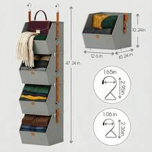 Closet Organizers And Storage 4-In-1 Modular Hanging Closet Organizer With Detachable Bins, Shelf Organizer For Closet System, Clothes Storage And Organization For Closet, Bedroom, Dorm & RV - 灰色 - 查看 8
