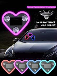 Solar Powered Car Neon Lights, Window Suction Cup LED Atmosphere Lights, Suction Cup Design Easy Installation, Romantic Atmosphere Car Decor, Solar/USB Rechargeable Neon Light Decorations - Multicolor - View 4