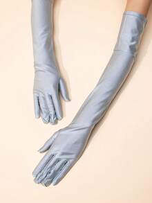1 Pair Milk Silk Stretchy Gloves, Suitable For Parties, Carnivals, Celebrations And Other Occasions,Travel,Festival,Party,Camping - Gray-251 - View 3