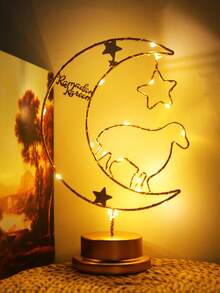 1件铁艺月亮星羊造型LED装饰灯，创意夜灯，浪漫氛围灯，月亮造型夜灯，LED灯，铁艺月亮吊灯/台灯，节日装饰灯 - 暖光 - 查看 9