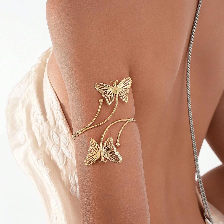 1pc Fashionable New European & American Style Personalized Hollow Butterfly Iron Alloy Metal Women Arm Cuff, Stylish & Versatile - Armband - View 1