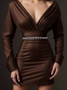 1pc Minimalist Floral Rhinestone Decor Bridal Waist Belt, Fashion Waist Sash Accessory For Wedding Dress - A - View 2