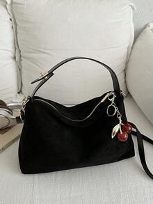 1 chiếc túi xách nữ hình trăng lưỡi liềm mới, túi tote da lộn tối giản thời trang, thích hợp cho hẹn hò, làm quà tặng, đi làm, mua sắm vào mùa thu/đông. - màu đen - Xem 4