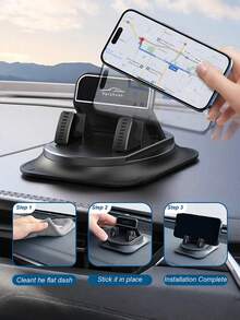1Pc 360° Rotating Dashboard Phone Mount, Nano Gel Base Enhanced Grip, Auto-Lock Clamp Heat Resistant, For Phones With/Without Cases - Phone Stand - View 2