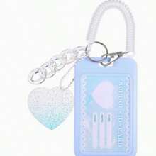 1 pieza Tarjetero, llavero, estuche para tarjeta de autobús con diseño degradado de corazón y nube con brillo - Multicolor - Ver 2