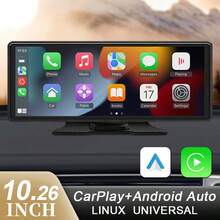10.26英寸便携式CarPlay和Android Auto屏幕，HIPPCRON车载信息娱乐系统，宽屏显示器，适用于音乐、视频和导航，高清IPS触摸屏，支持MirrorLink/无线/AUX/FM/USB输入，12V点烟器插座供电，现代汽车配件 - 不含後視相機 - 查看 1