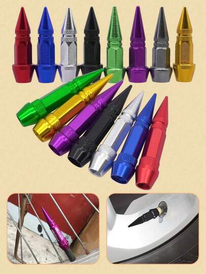 4 piezas de tapas a prueba de polvo y herméticas al aire, tornillos hexagonales con forma de bala de aleación de aluminio, adecuados para automóviles, motocicletas, bicicletas, accesorios de actualización de neumáticos de metal duradero