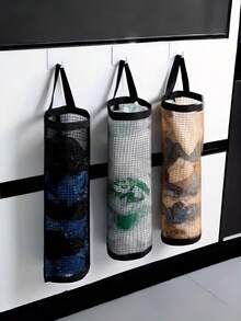 1 pieza Soporte colgante para bolsas de basura - Estante para bolsas de plástico - Dispensador colgante de malla de almacenamiento - Organizador colgante de malla para bolsas de basura plegable, transpirable y lavable - Multicolor - Ver 3