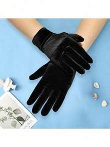 Autumn Winter Warm Velvet Gloves Solid Color Driving Goves Fashion Etiquette Mittens Quality Elastic Outdoor Velvet Gloves - Multicolor - View 9