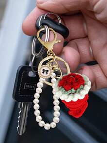 1 件小巧钩织玫瑰花束钥匙扣，珍珠钥匙扣，白色蝴蝶结编织，花束钥匙扣，花束包挂件背包挂饰，钥匙吊坠，情人节、毕业典礼、婚礼宾客、闺蜜、女友、周年纪念日、婚礼、返校季、海滩、海边、度假、母亲节、夏季、新年、斋月、开斋节或感恩节的完美礼物。 - 彩色 - 查看 7