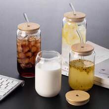 24pcs/550ml Large Transparent Straw Cups With Lids & Straws, Modern Glass Coffee Mugs, Soda Cans, High Borosilicate Glass Cups, Cold Drink Tumblers, Nordic Style Milk Tea Beer Juice Glasses With Straws, Suitable For Home, Office, Daily Use, Gathering, Beverage Cans, Water Cups, Coffee Mugs, Tea Cups, Multi-Purpose, Odorless